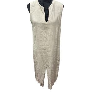 Laura Gotti LinenMaxi Dress Sleeveless Front Split Tan Large Made in ITALY